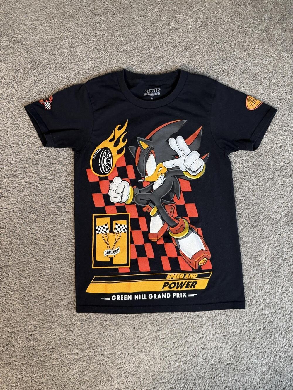 SONIC THE HEDGEHOG Shirt Mens M Black Shadow Sega Crew Neck Cotton Regular